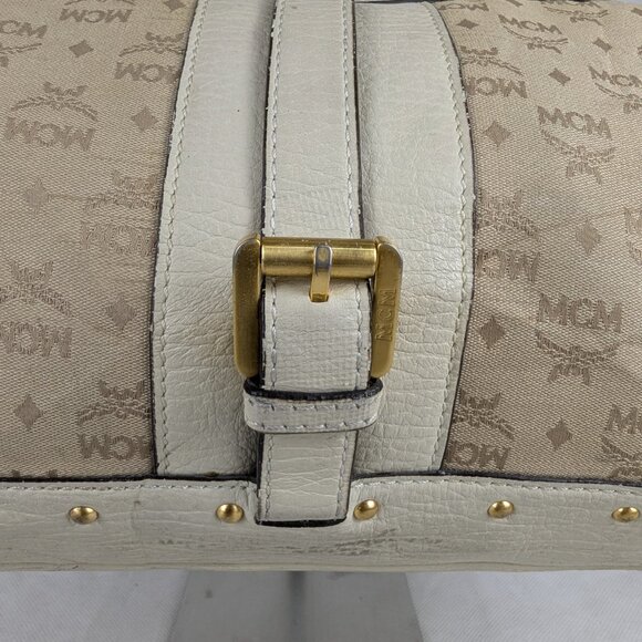 MCM Munchen Visetos Coated Canvas Bowler Monogram Beige Top Handle Charm BAG - Picture 5 of 16